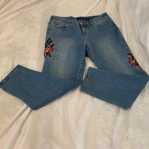 Talbots Four Pocket Cotton Ankle Jeans with Embroidered Flowers